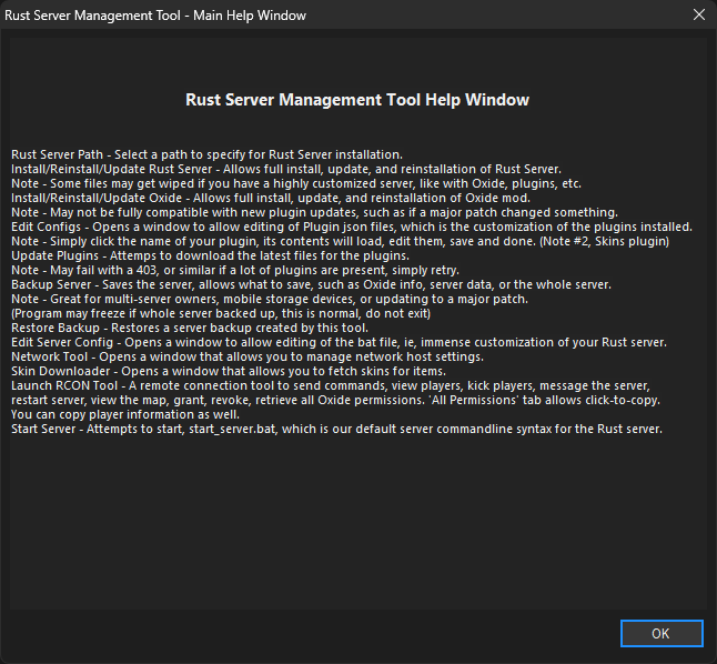 RSMT Help Window